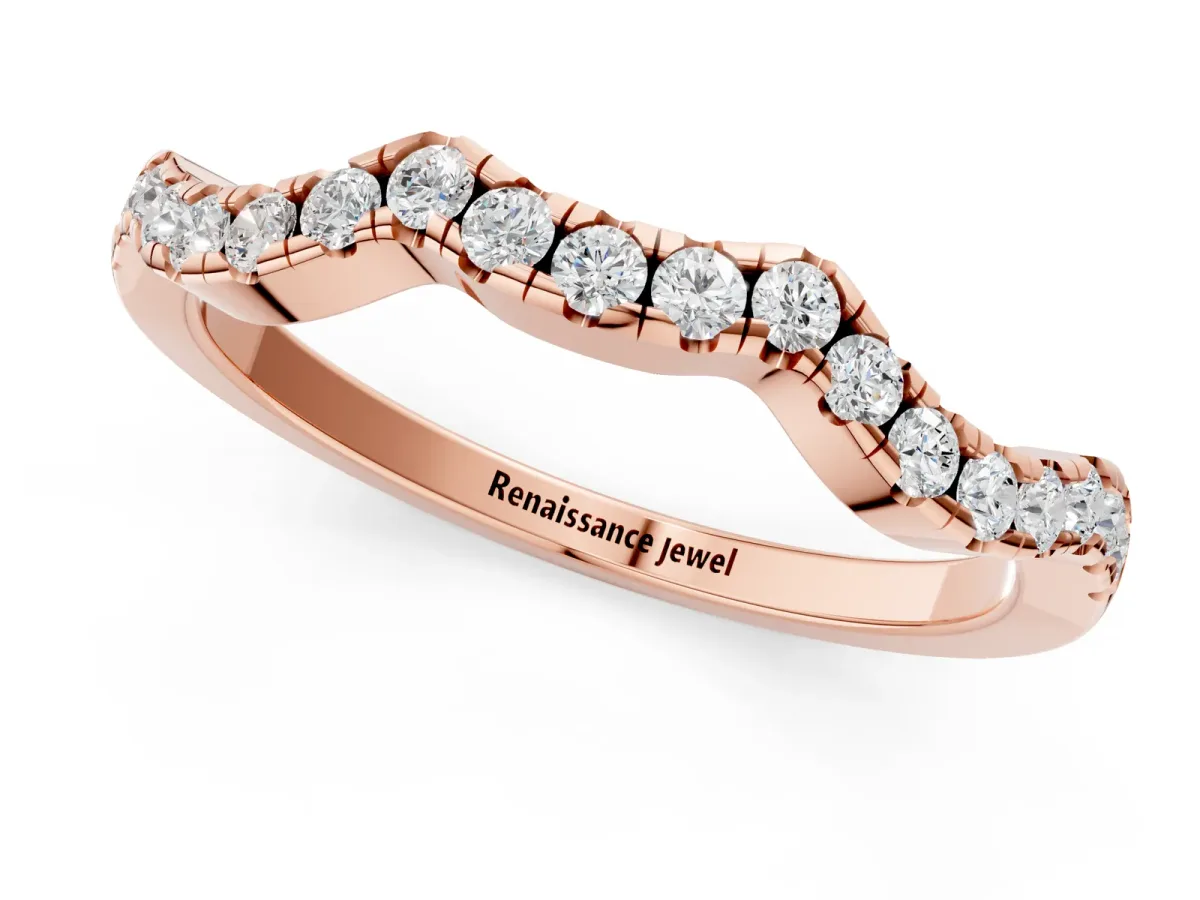 Round Diamond Pavé Curved Wedding Band Rose gold