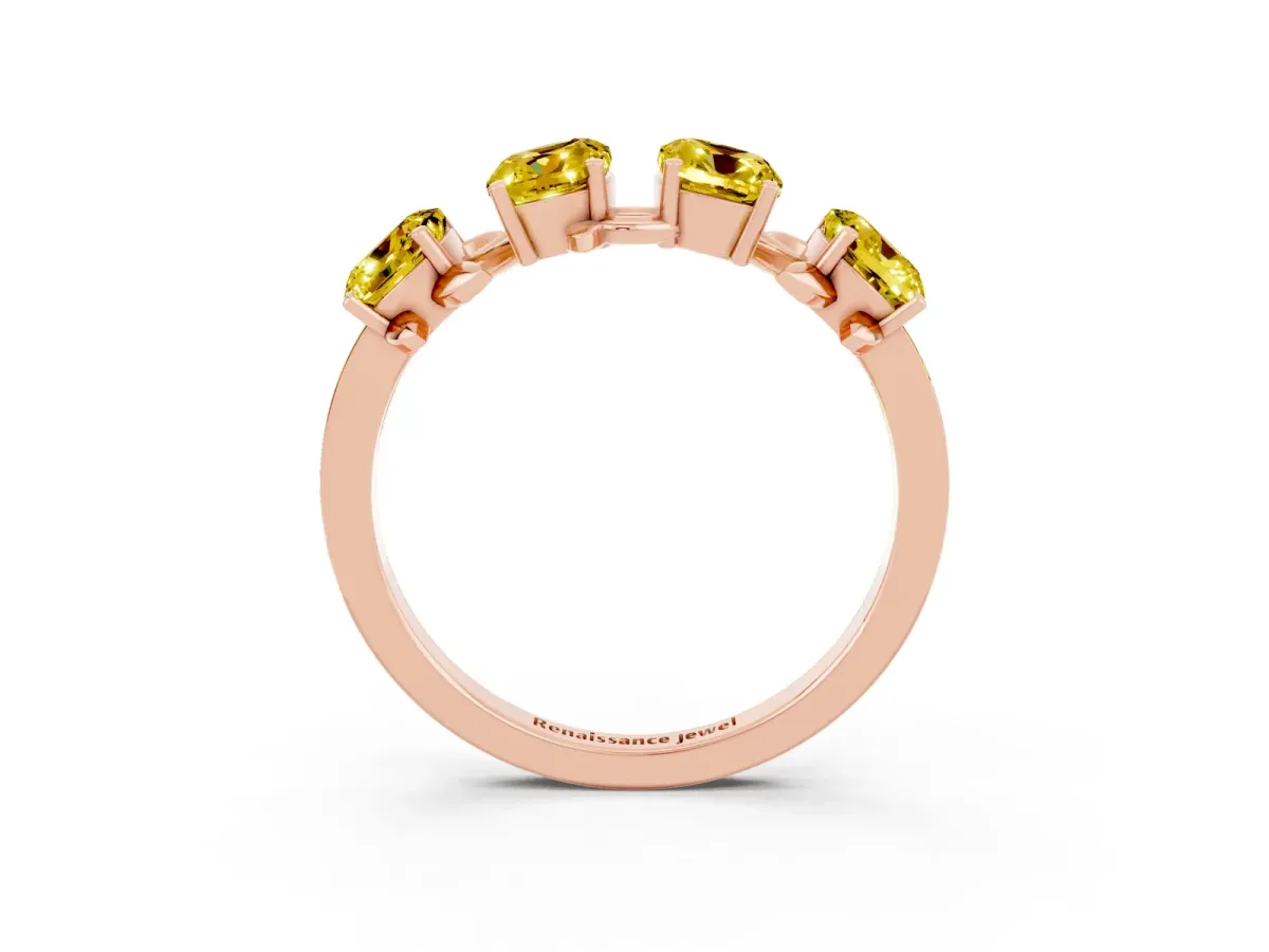 Emerald Cut Yellow Sapphire Prong-Set Half Eternity Band Rose gold