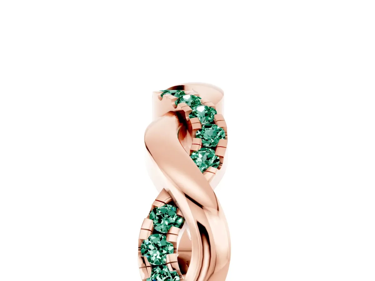 Pavé Round Green Sapphire Twist Eternity Band with Shared Prong Setting Rose gold