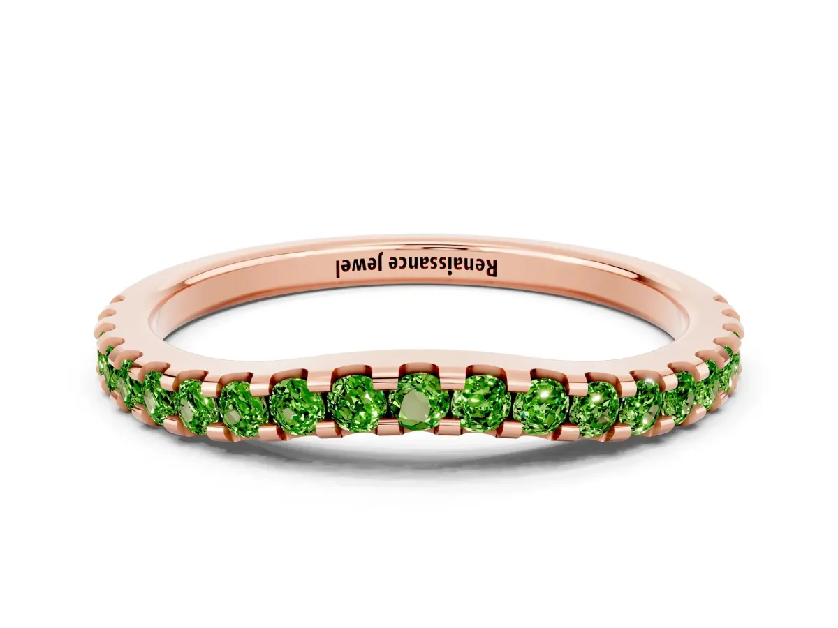 Round Peridot Pavé Curved Wedding Band Rose gold