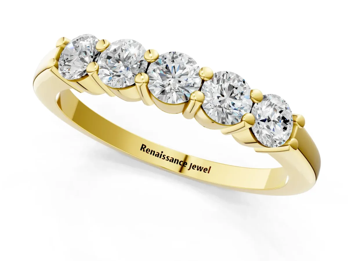 Round Cut Diamond Prong Set Half-Eternity Band Yellow gold
