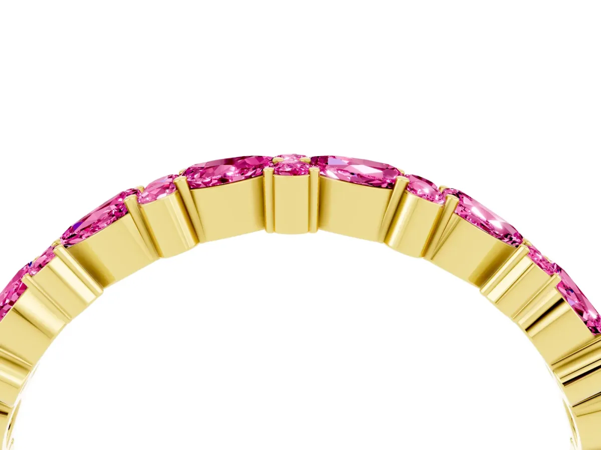 Pear and Round Pink Sapphire Wedding Band Yellow gold