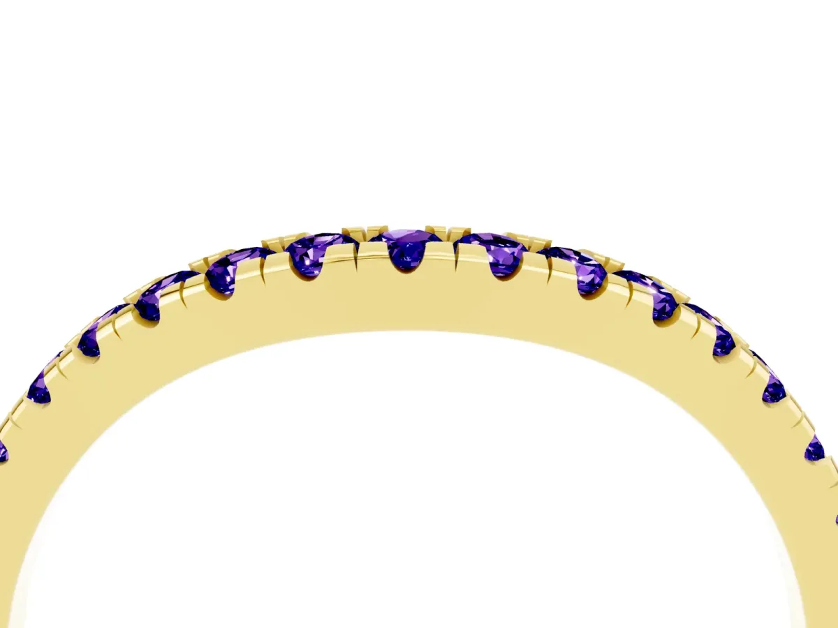 Tanzanite Pavé Curved Wedding Band Yellow gold