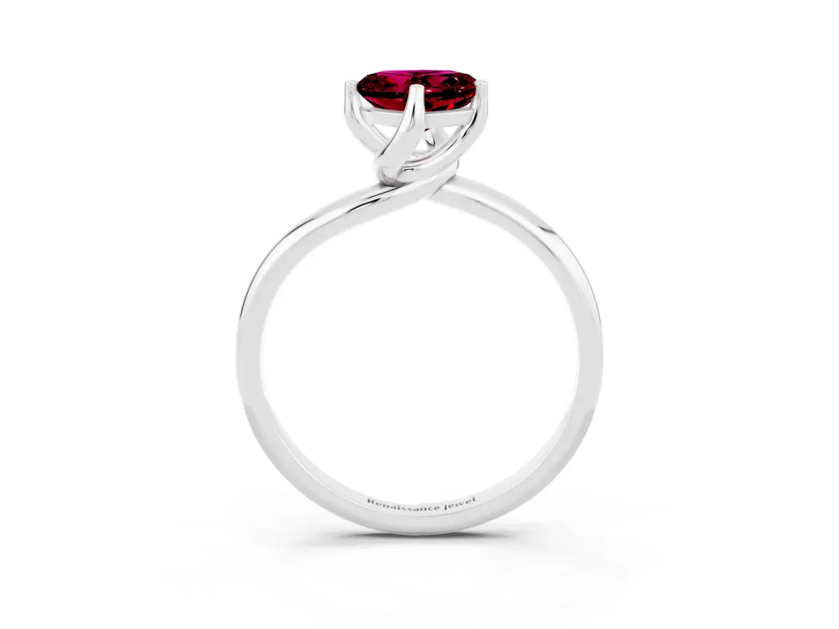 Heart Cut Garnet Solitaire Engagement Ring with Four-Prong Setting and Classic Band Silver