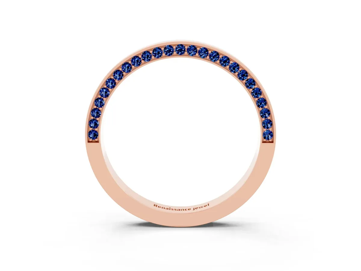 Pavé Round Blue Sapphire Channel Set Band Rose gold