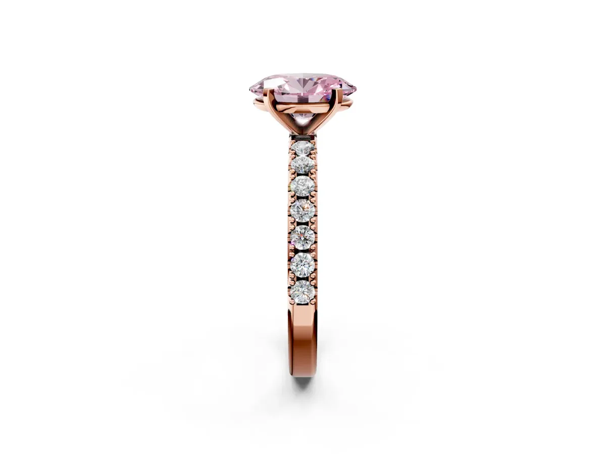 Fancy Pink Oval Cut Diamond Solitaire Pavé Band with Four-Prong Setting Rose gold