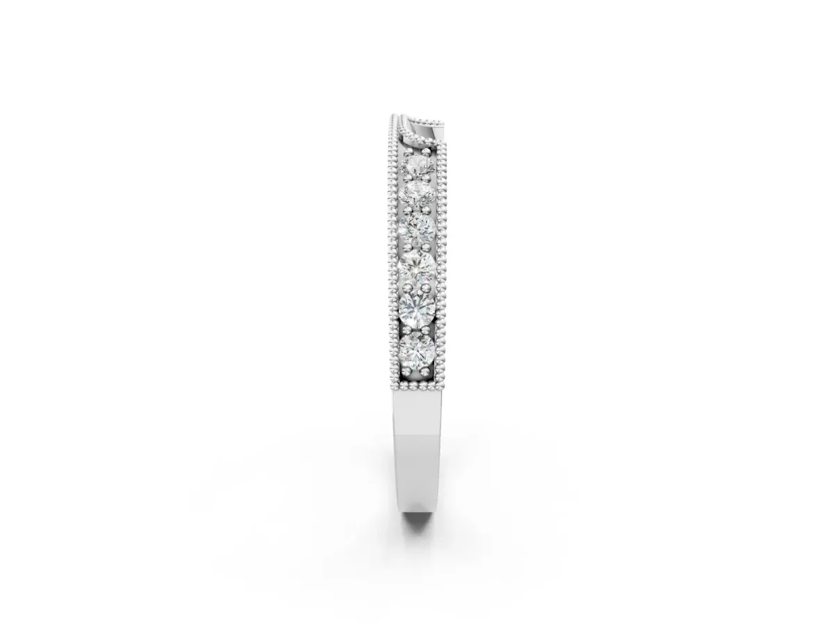 Round Cut Pavé Diamond Contour Band with Milgrain Detailing Silver