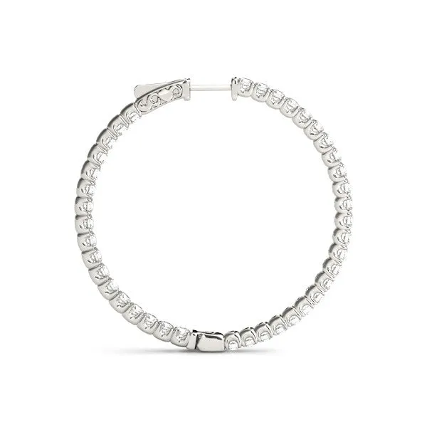 Round Cut Diamond Pave Hoop Earrings with Shared Prong Setting White gold