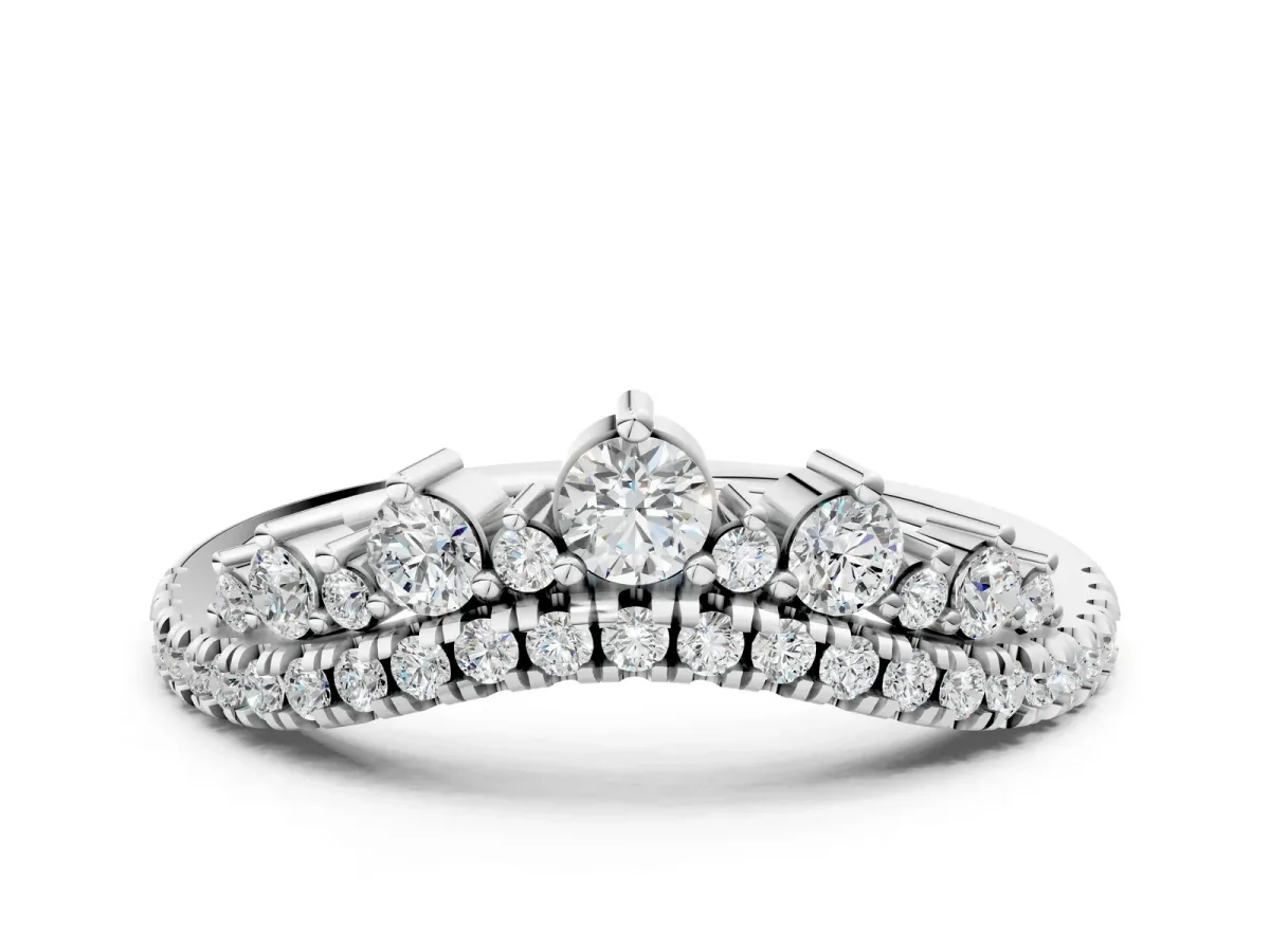 Round Diamond Pavé Contour Band with Prong Setting White gold