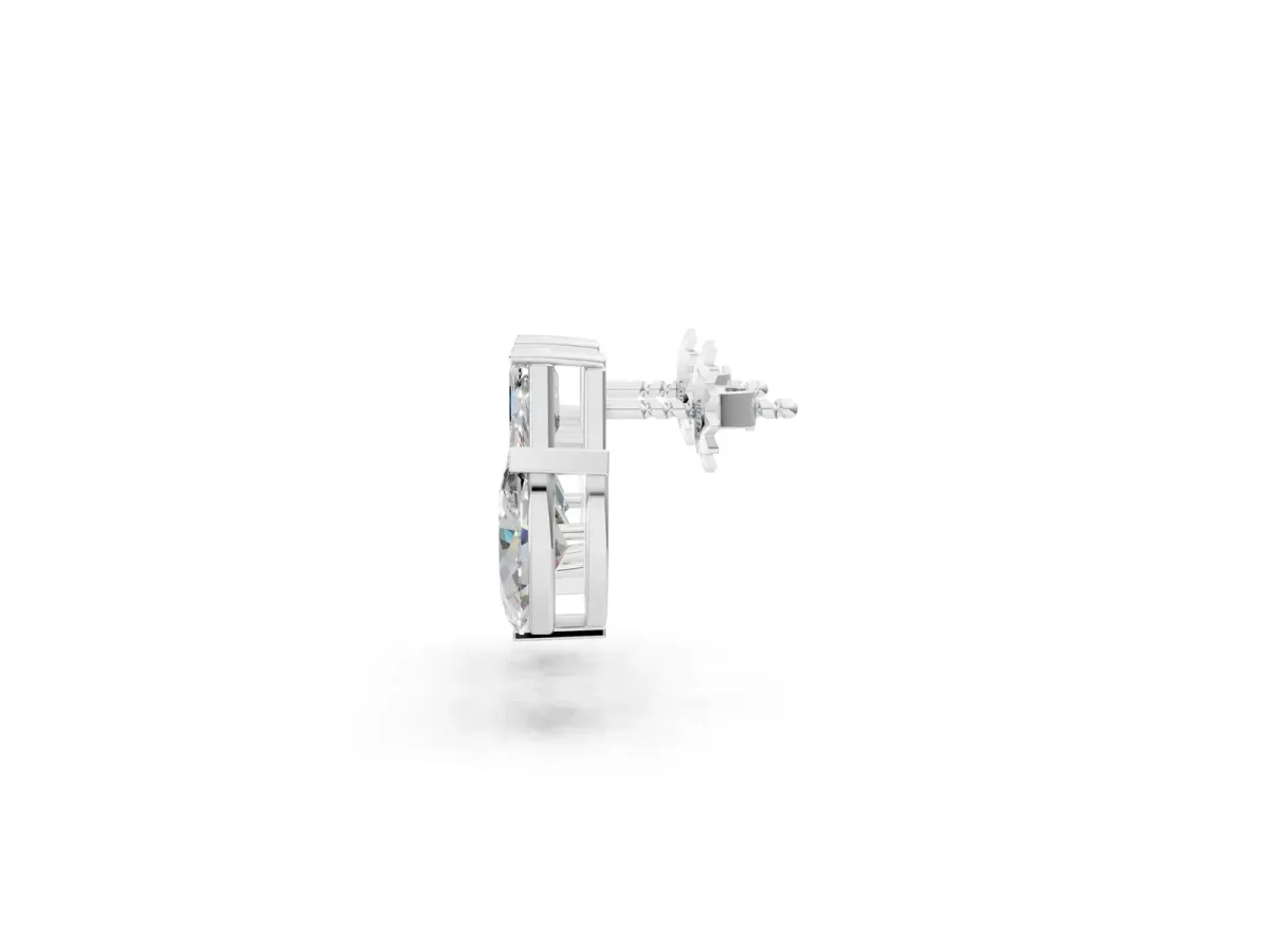 Emerald, Marquise and Pear Diamond Mosaic Three Stone Fan Earrings Silver