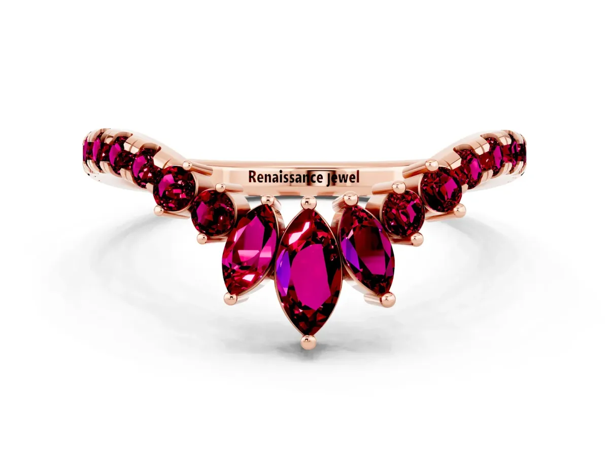 Chevron Marquise and Round Garnet Open Band with Prong Setting Rose gold