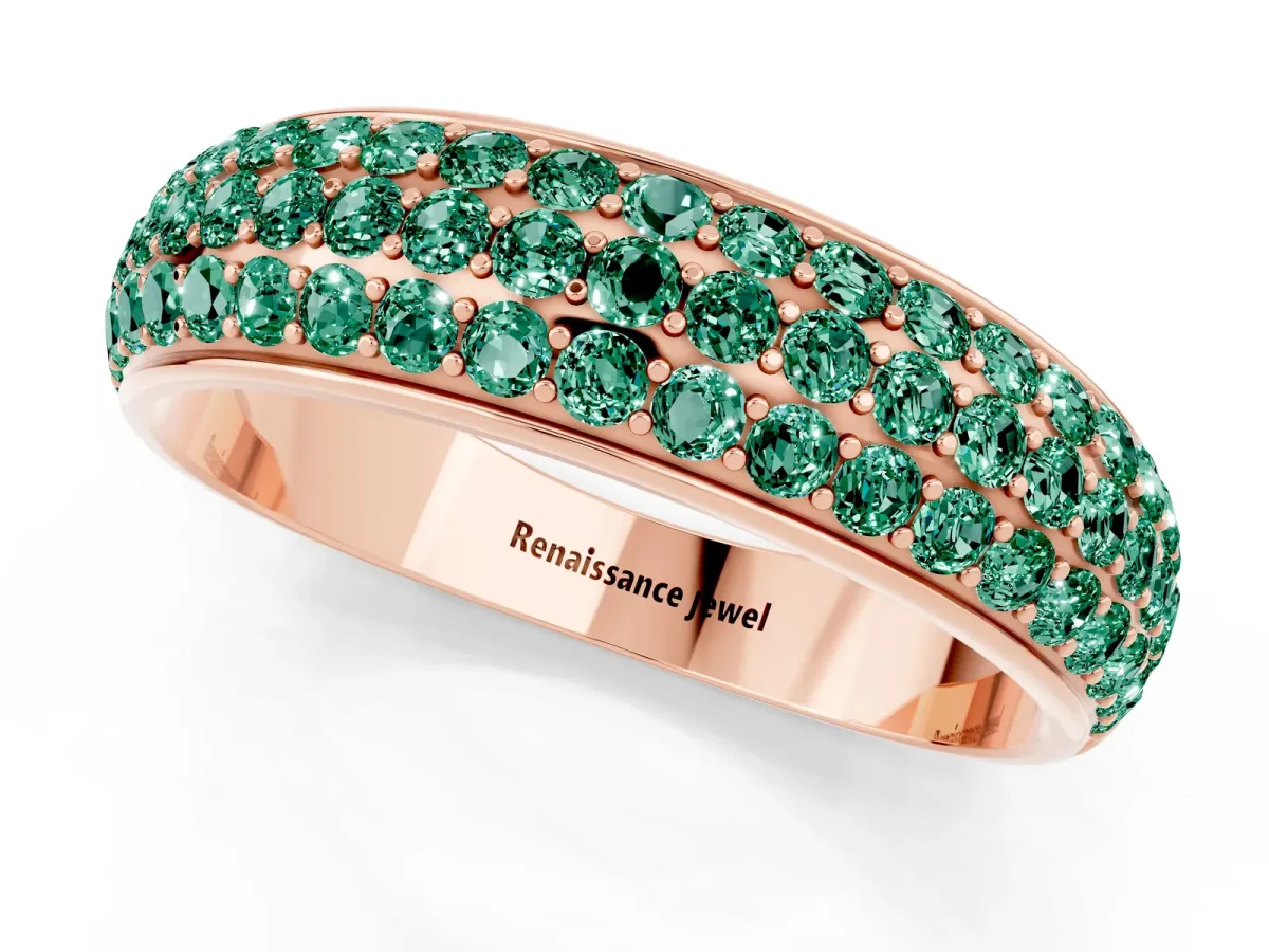 Three-Row Round Green Sapphire Eternity Band with Shared Prong Setting Rose gold