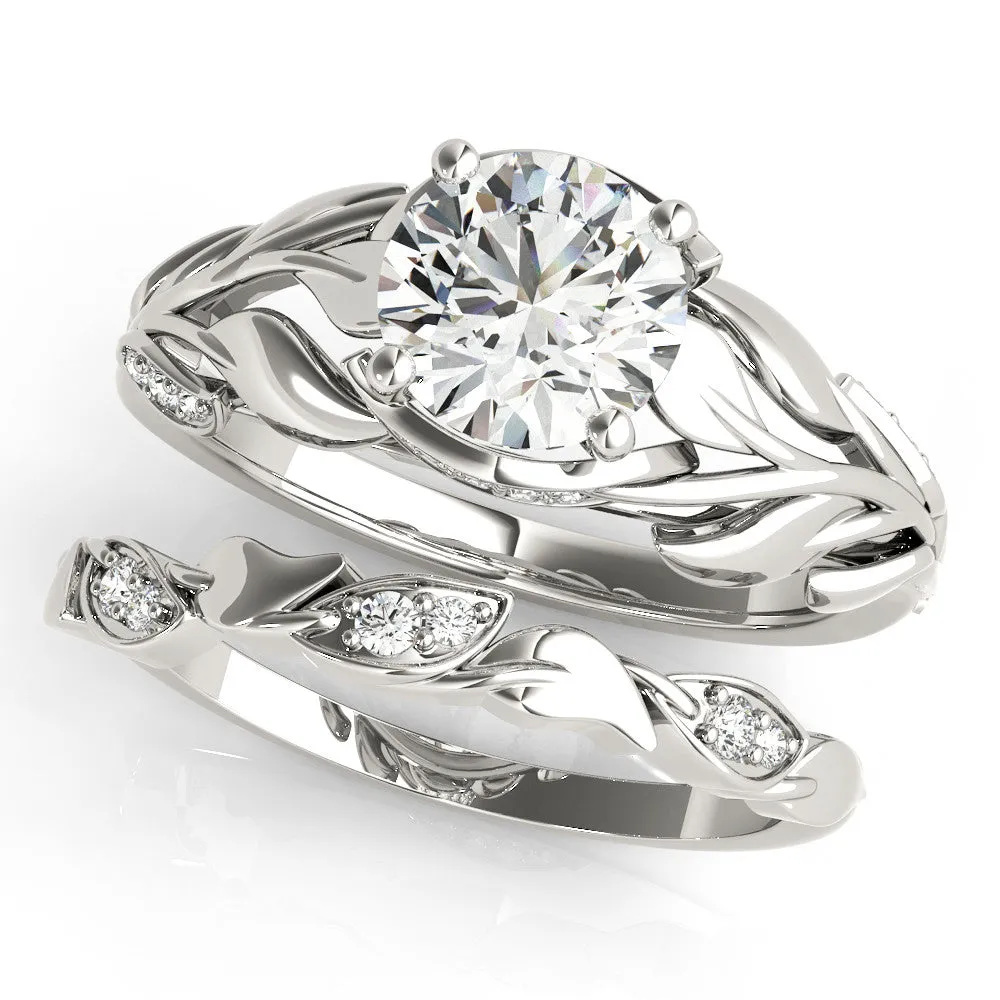 Oval Cut Diamond Leaf-Inspired Engagement Ring with Round Accents and Prong Setting Platinum
