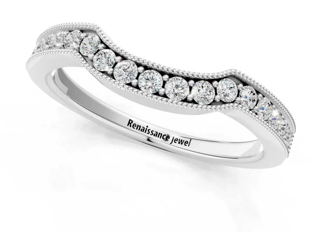 Curved Round Diamond Band with Milgrain Pavé Setting Platinum