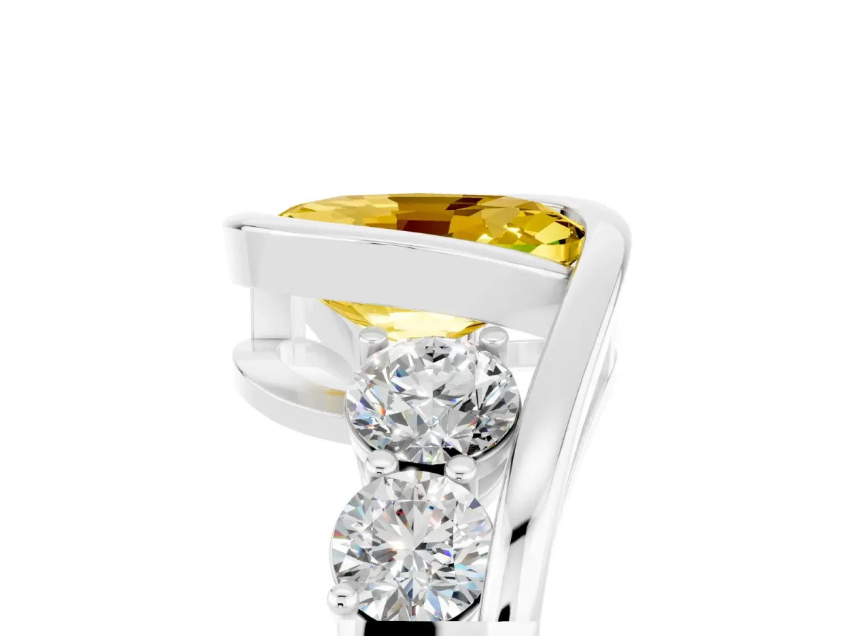 Bezel Set Oval Cut Yellow Sapphire Bypass Ring with Round Accents Silver