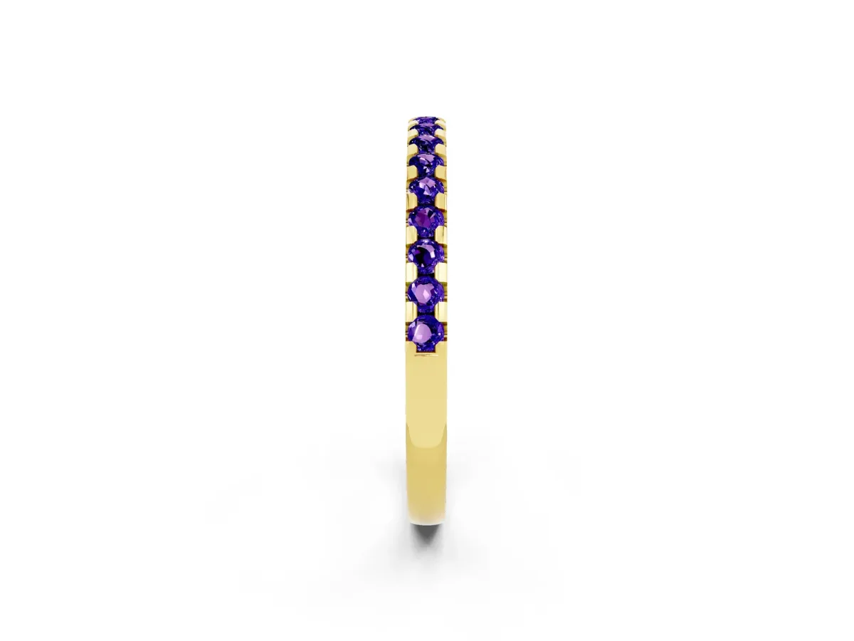 Round Tanzanite Pavé Set Eternity Band with Micro Prong Setting Yellow gold