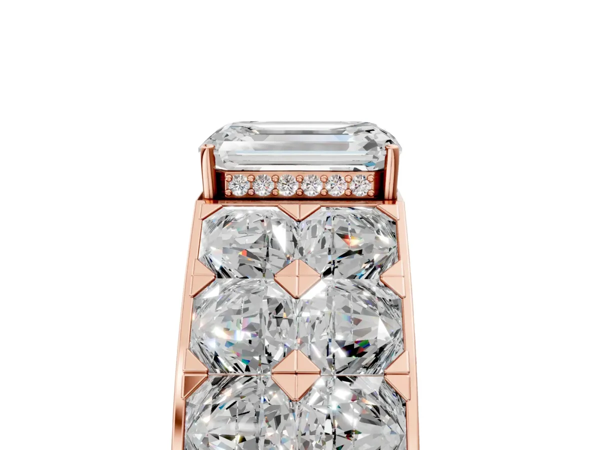 Emerald Cut Diamond Radiant Pavé Mens Ring Rose gold