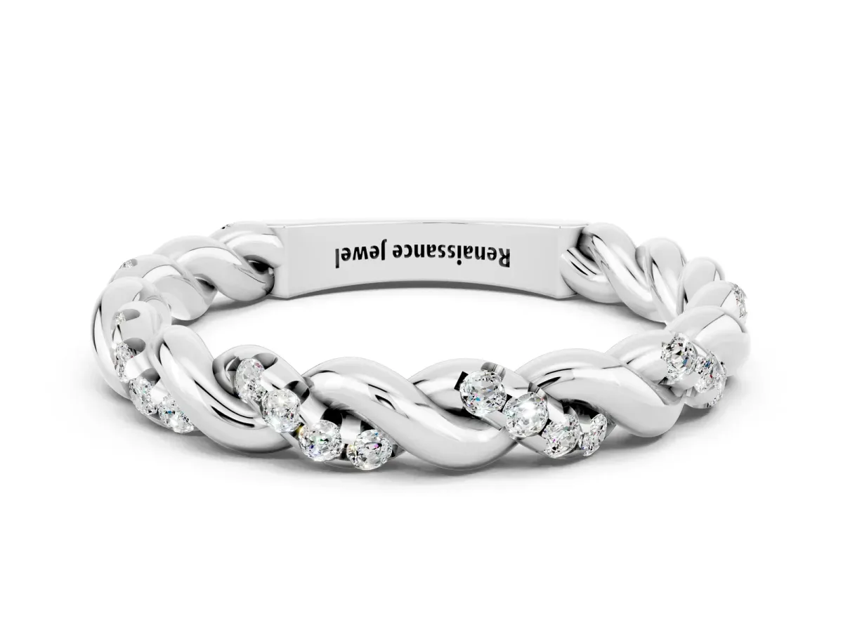 Twisted Pavé Round Moissanite Eternity Band White gold