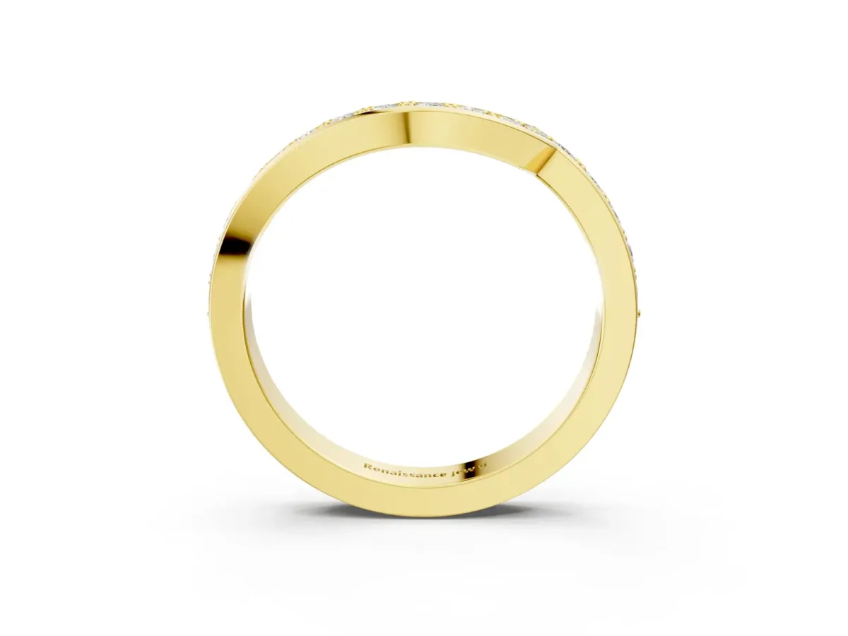 Pavé Round Diamond Curved Wedding Band with Channel Setting Yellow gold