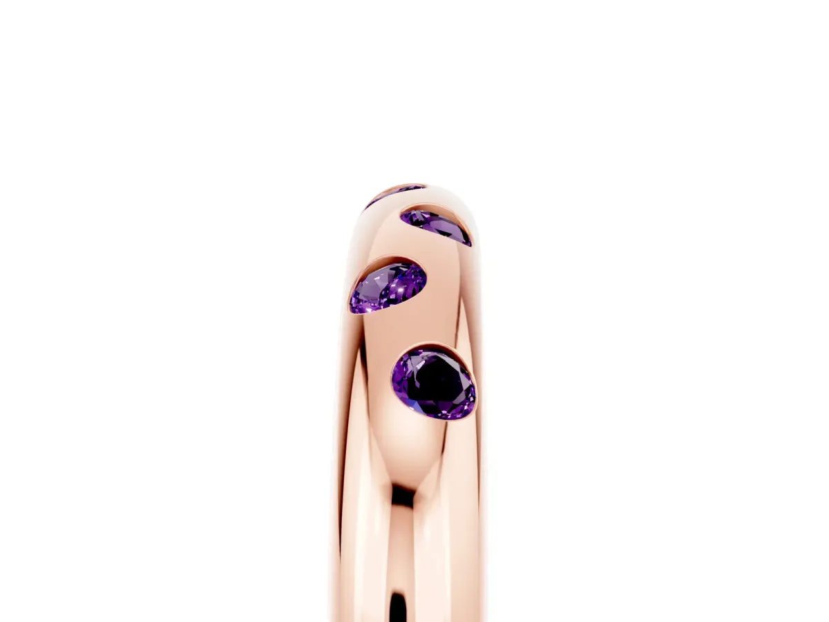 Round Amethyst Flush-Set Comfort Fit Band Rose gold
