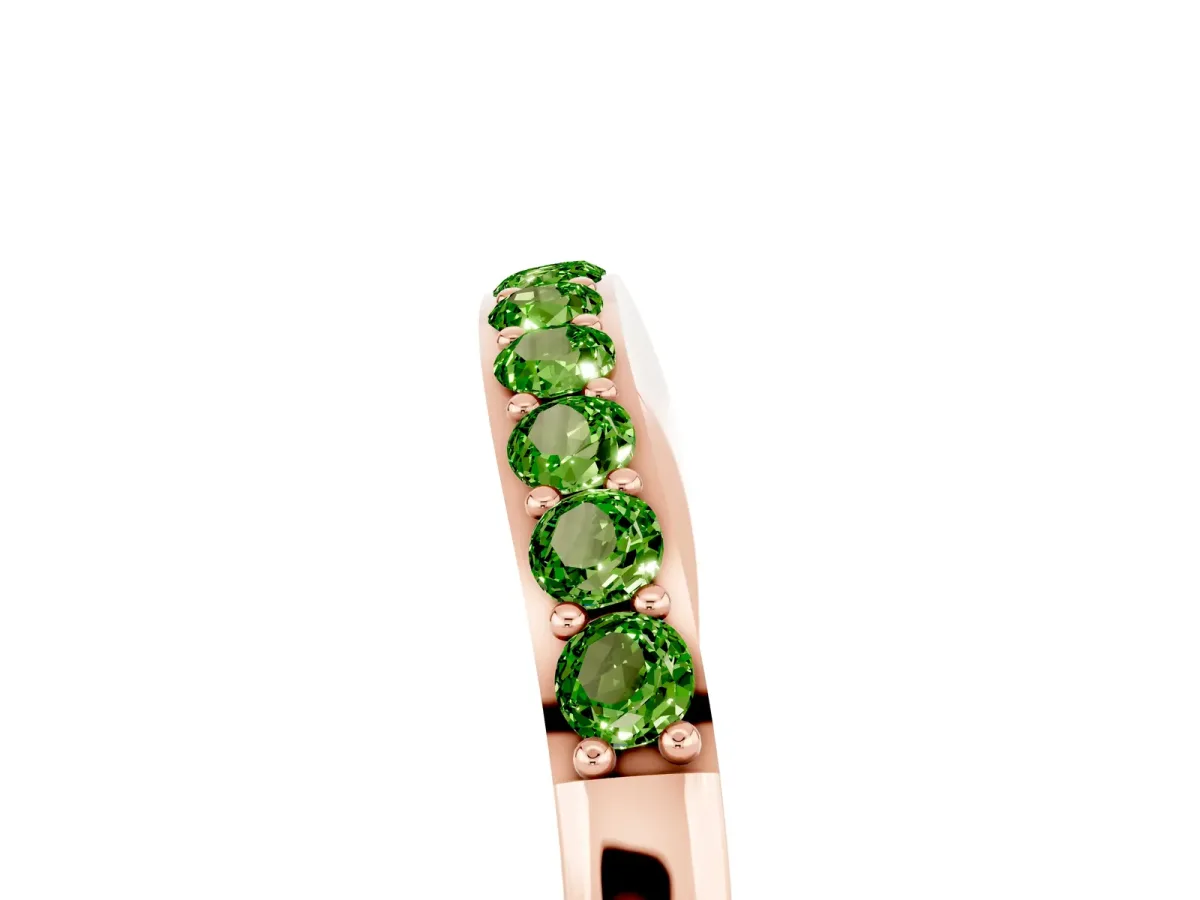 Round Peridot Curved Wedding Band with Channel Setting Rose gold