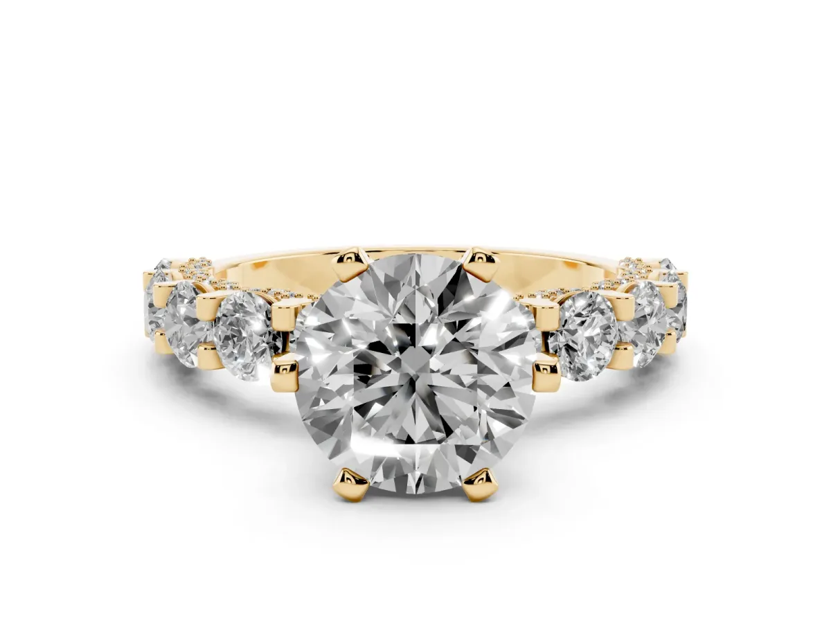 Round Diamond Mens Ring with Graduated Side Stones Yellow gold