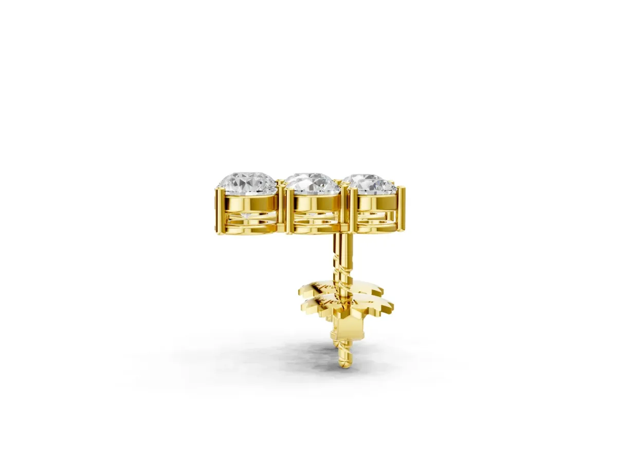 Three-Stone Round Diamond Prong-Set Drop Earrings Yellow gold