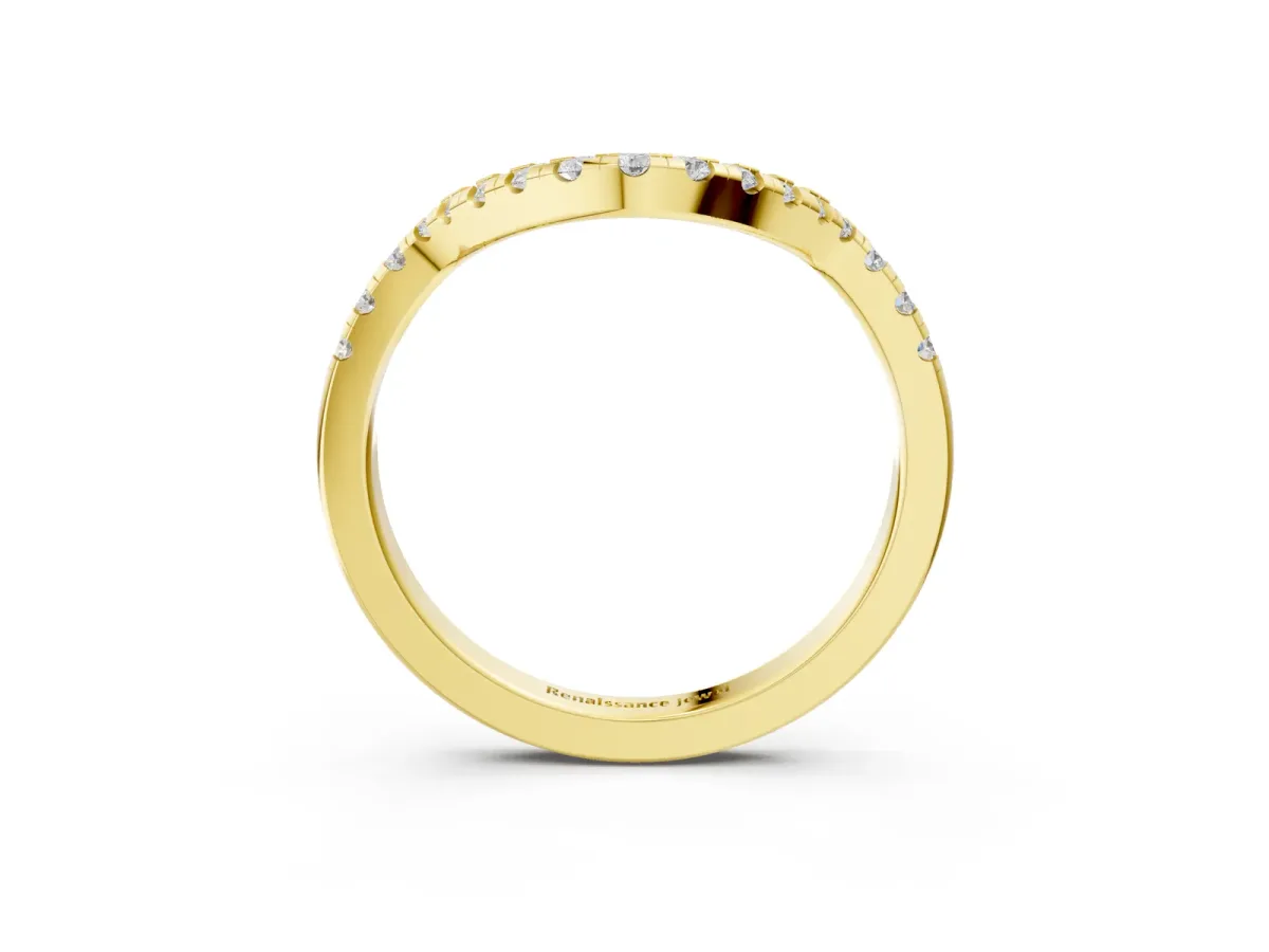 Diamond Curved Pavé Round Stone Contour Band Yellow gold