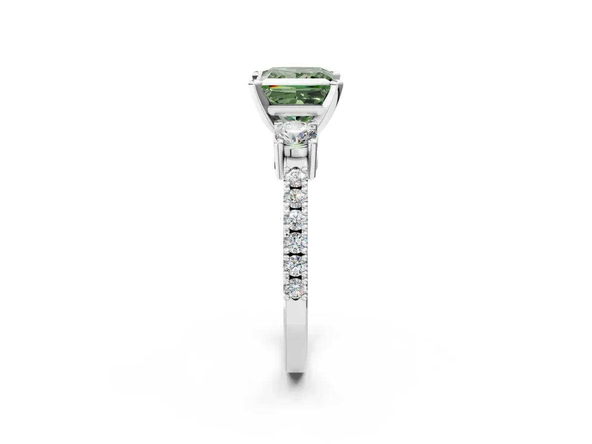 Fancy Green Princess Cut Cut Three-Stone Diamond Pavé Band with Prong Setting Platinum
