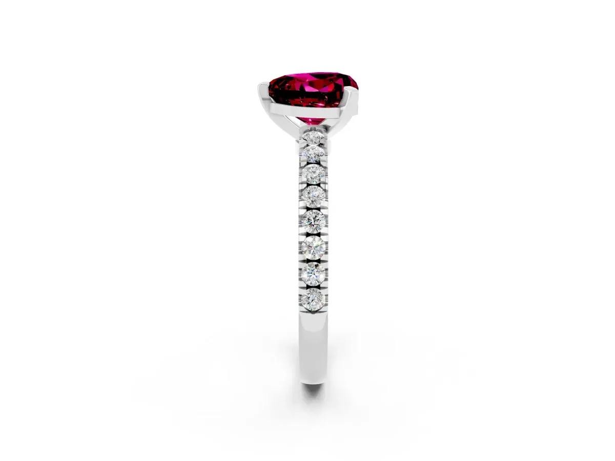 Heart Cut Solitaire Garnet with Pavé Band and Four-Prong Setting Silver