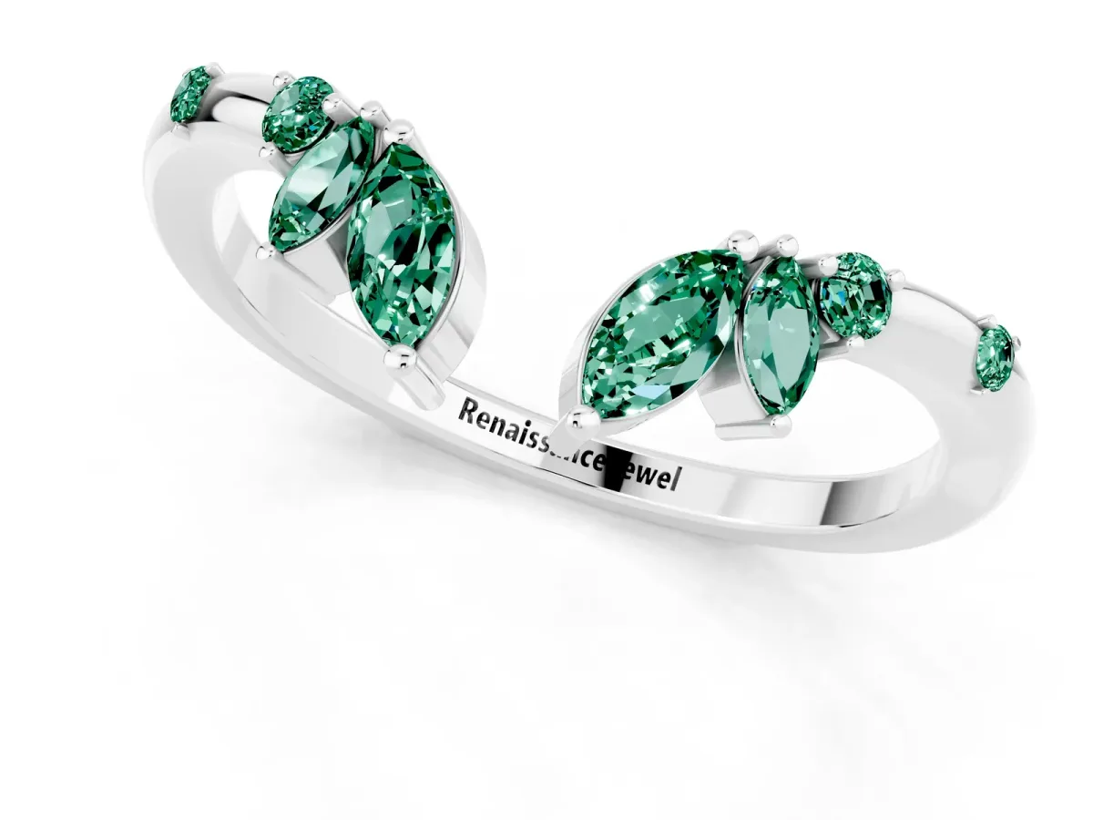 Open Marquise Cluster Green Sapphire Band with Prong Setting Silver