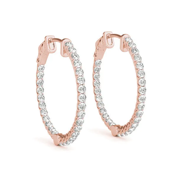 Round Cut Pavé Diamond Hoop Earrings with Four-Prong Setting Rose gold