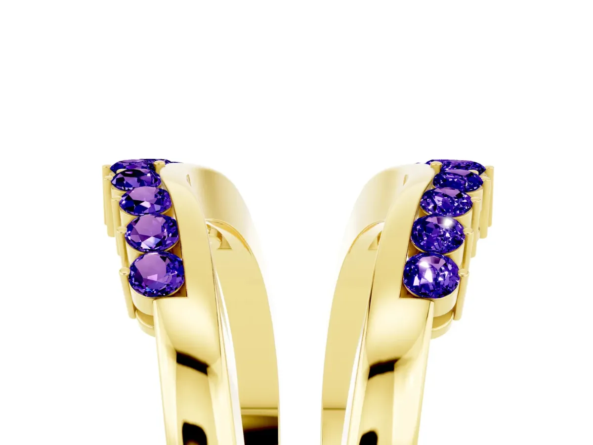 Round Tanzanite Chevron Contour Band with Prong Setting Yellow gold