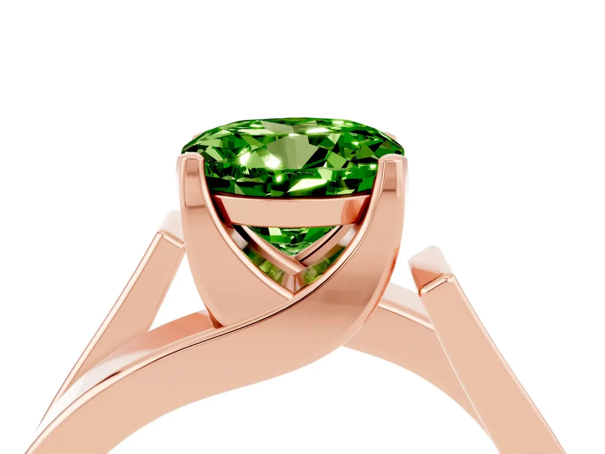 Modern Tension Set Round Cut Peridot Solitaire Wide Band Ring Rose gold