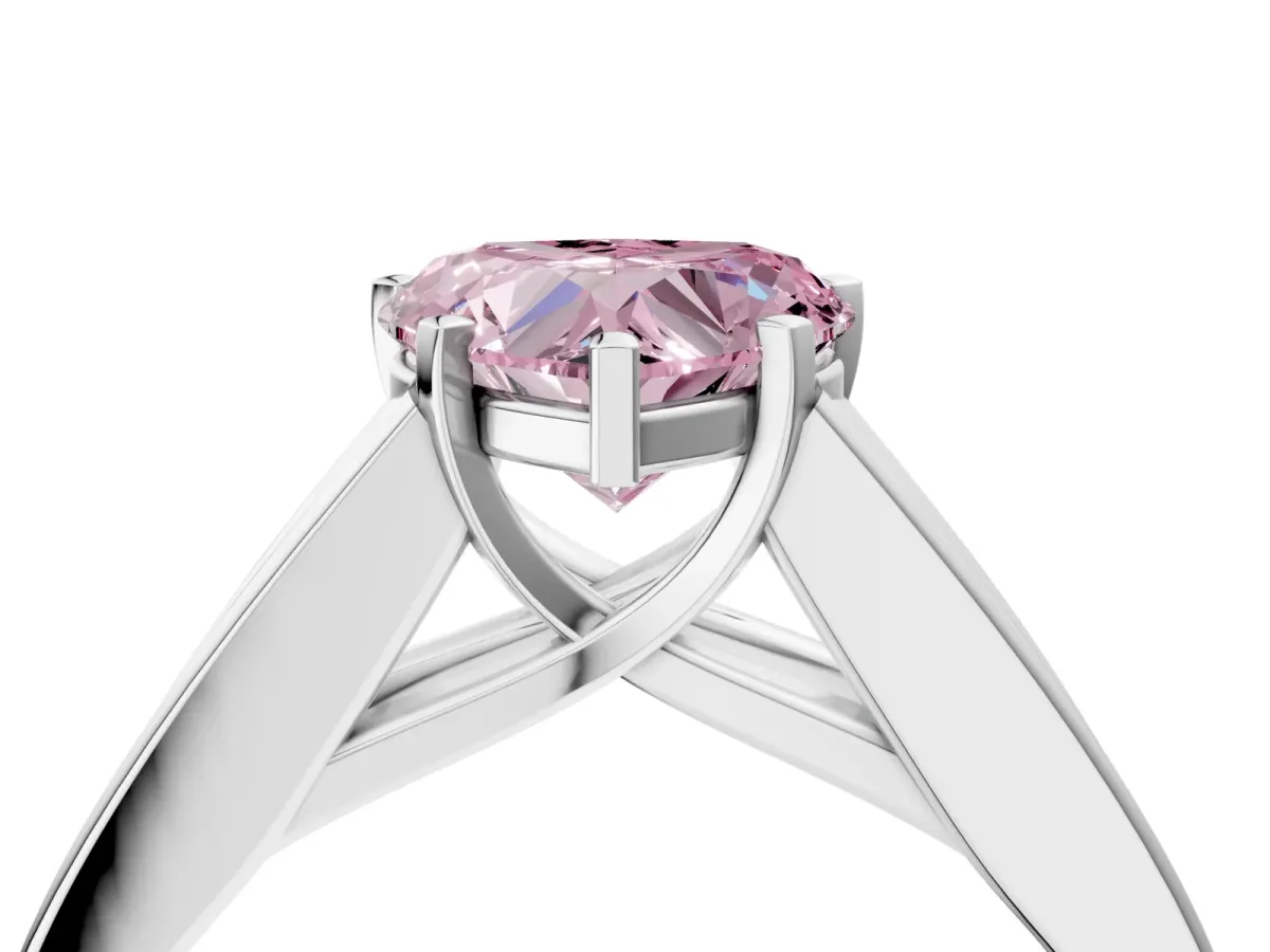 Fancy Pink Heart Cut Cut Channel Set Solitaire Ring with Four-Prong Setting Platinum