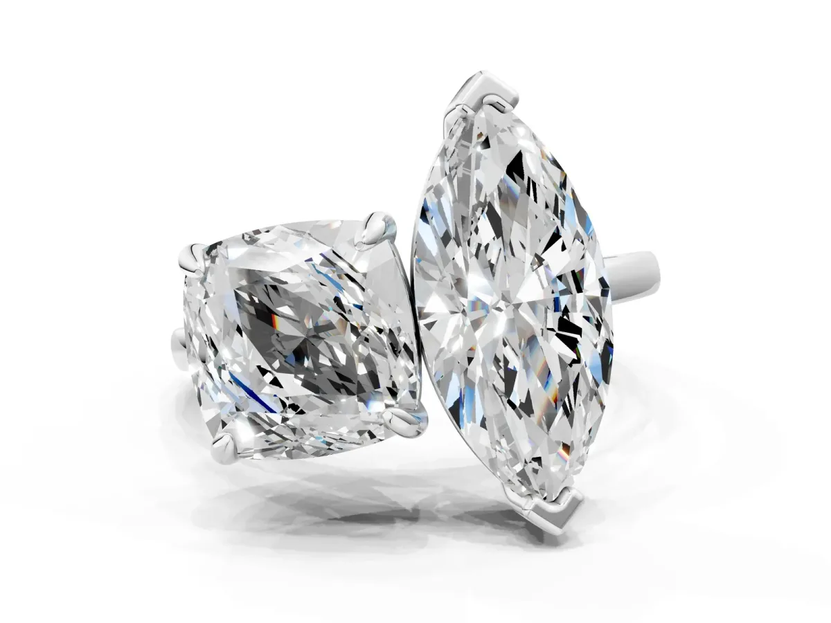 Cushion and Marquise Toi Moi Ring with Prong Setting and Plain Band Silver