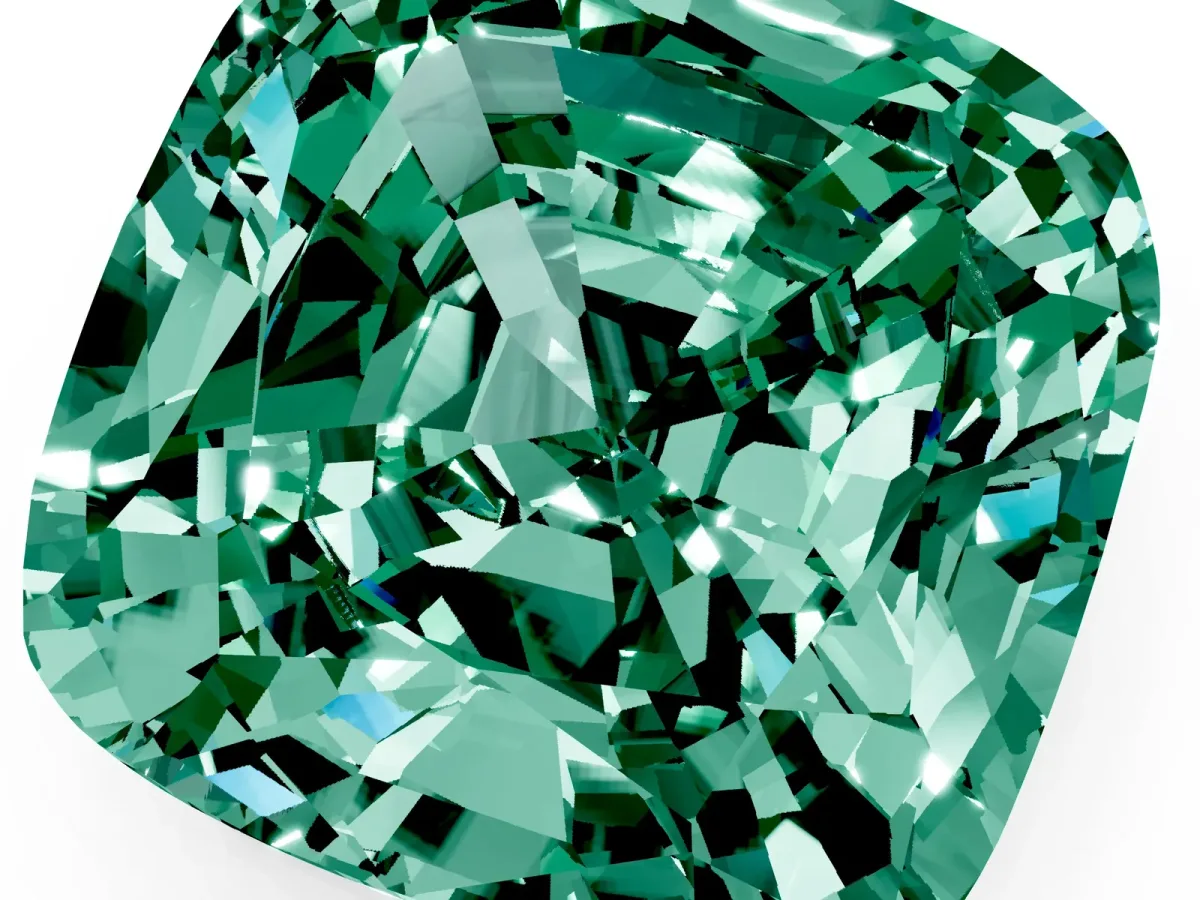 Cushion Cut Green Sapphire Scattered Round Accent Ring with Prong Setting Platinum