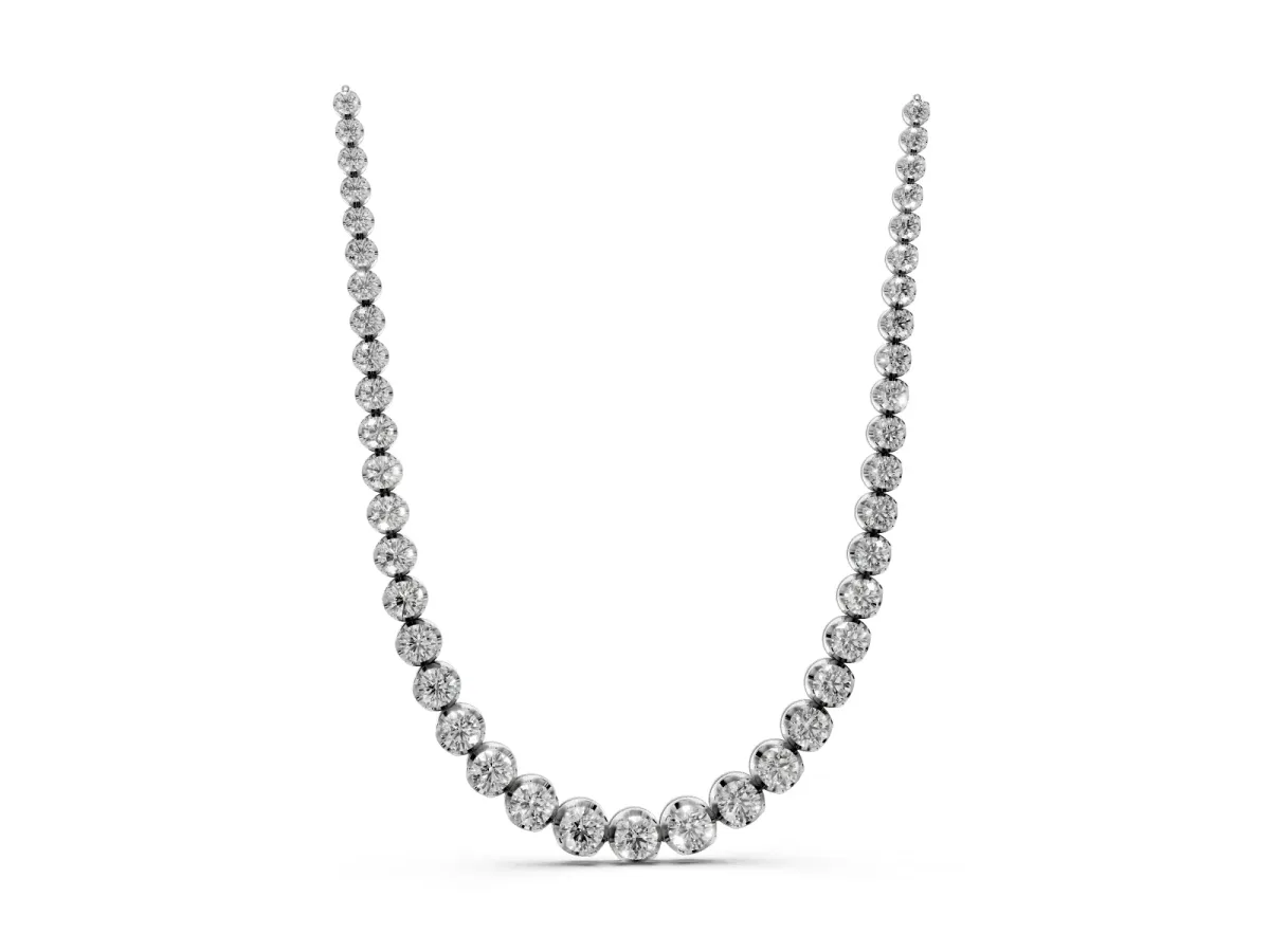 Round Diamond Tennis Necklace with Bezel Setting and Prong Setting Silver