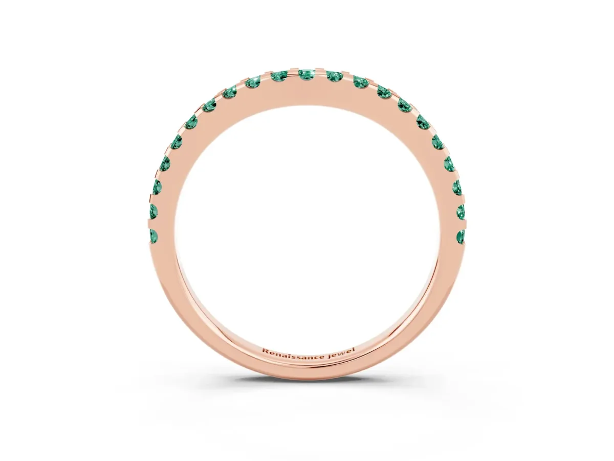 Round Green Sapphire Pavé Curved Wedding Band Rose gold