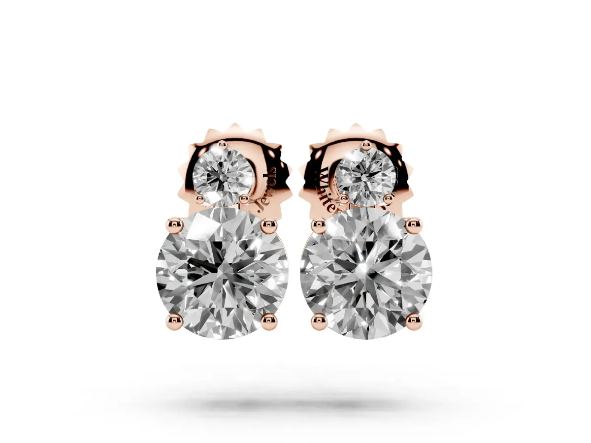 Round Diamond Basket-Set Stud Earrings with Diamond Accent Rose gold