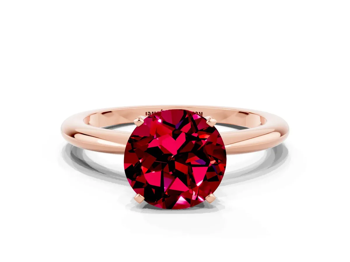 Round Cut Garnet Solitaire Ring with Six-Prong Setting and Classic Band Rose gold