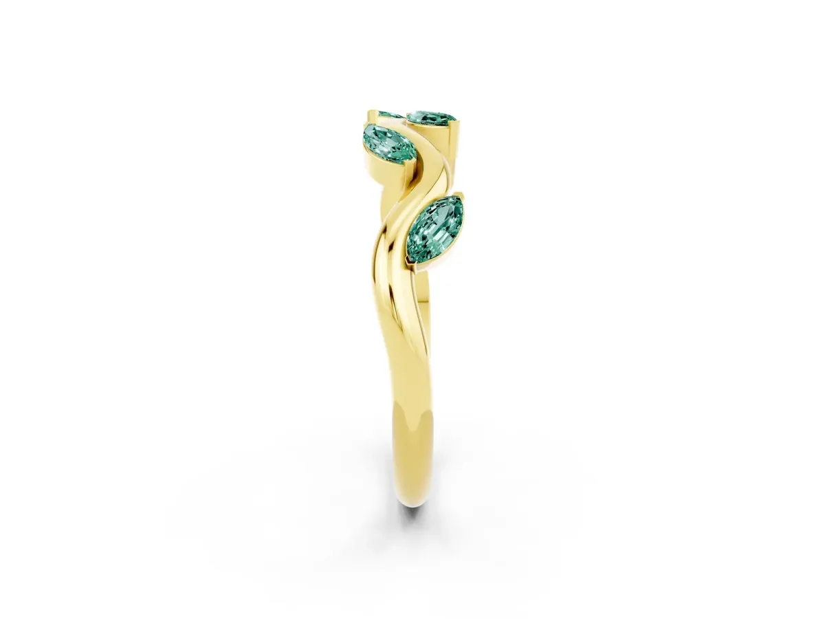 Marquise Green Sapphire Twisted Band with Prong Setting Yellow gold