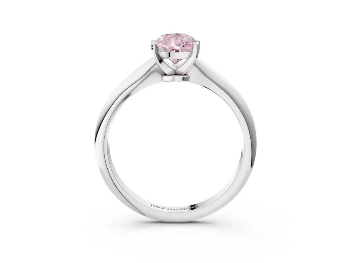 Fancy Pink Pear Cut Diamond Solitaire Engagement Ring with Classic Band and Four-Prong Setting Silver