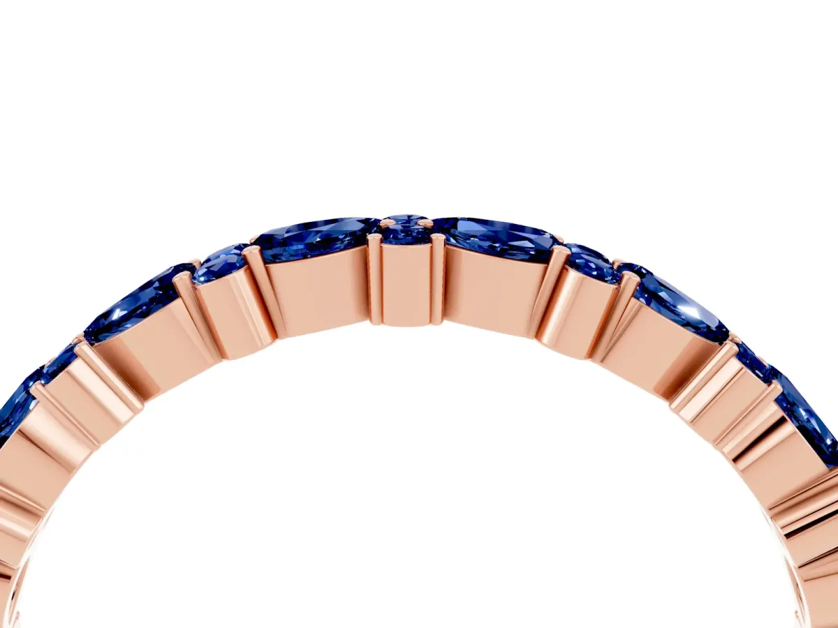 Pear and Round Blue Sapphire Wedding Band Rose gold