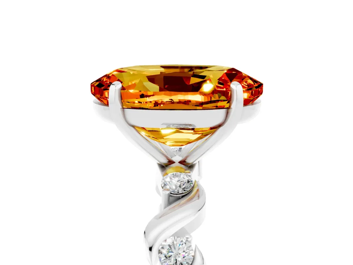 Oval Cut Citrine Solitaire Twisted Band with Round Accents and Prong Setting Silver