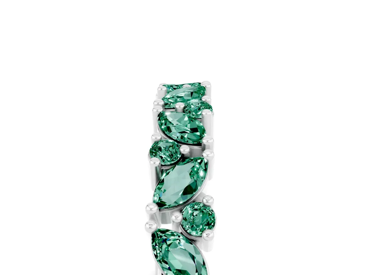 Marquise and Round Green Sapphire Vine Eternity Band with Prong Setting Silver