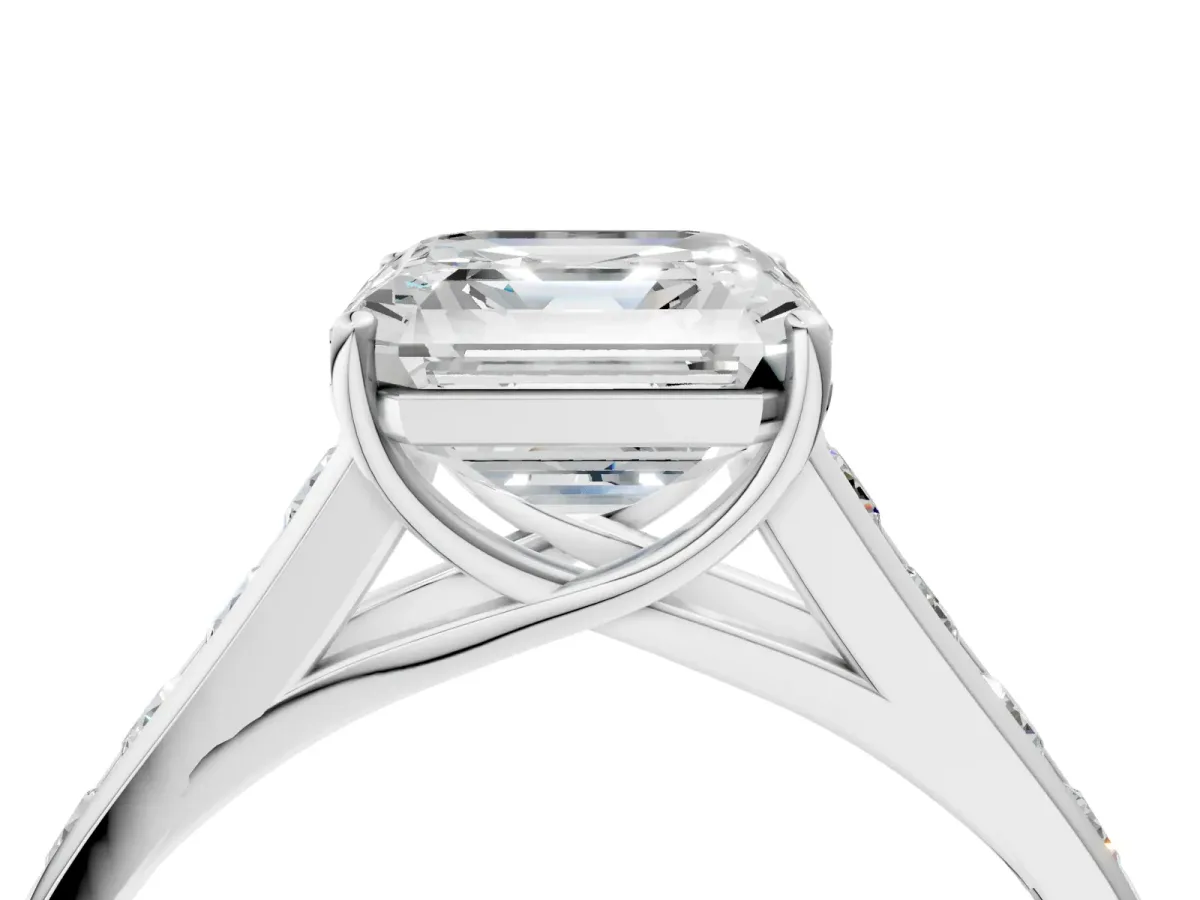 Asscher Cut Solitaire Channel-Set Diamond Engagement Ring with Four-Prong Setting Platinum