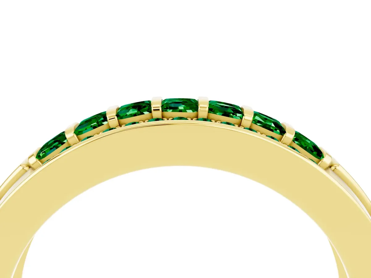 Bar-Set Princess Cut Emerald Pavé Band Yellow gold