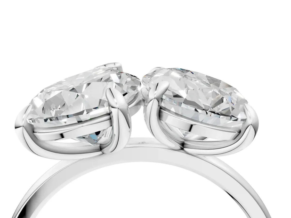 Oval and Pear Toi Moi Ring with Prong Setting and Plain Band Platinum