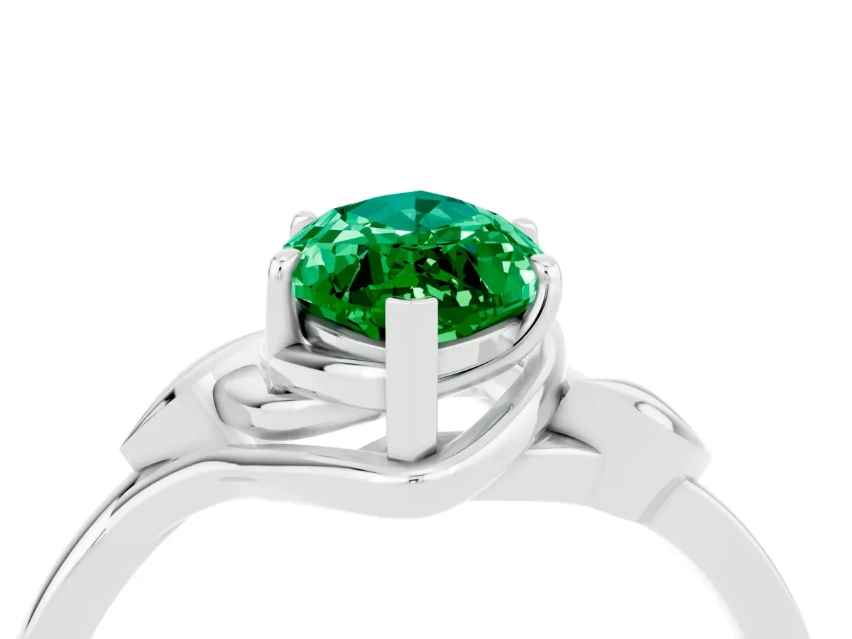 Marquise Cut Emerald Solitaire Ring with Twist Band and Four-Prong Setting Platinum